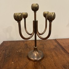 RARE Vtg Mcm Brutalist Candle Candlestick Holders Decorative Brass Bronze 5 Arm picture