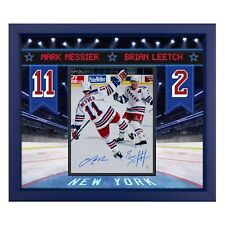 Mark Messier & Brian Leetch Dual Signed NY Rangers Banner Graphic 23x27 Frame picture
