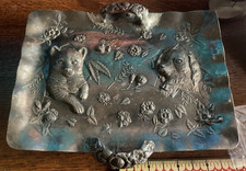 Antique Victorian DOG & CAT Decorative Tray Or Calling Card Dish (repaired) picture