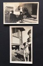 Lot of 2 Photographs 1917 & 1925 Children with Dogs Black & White Photos picture