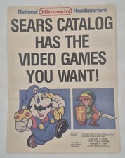 RARE 1988 SEARS NATIONAL NINTENDO HEADQUARTERS NES CATALOG AD POSTER VIDEO GAMES picture