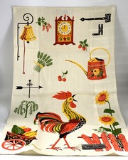 Vintage Parisian Prints All Pure Linen Kitchen Dish Towel ROOSTER Farm picture