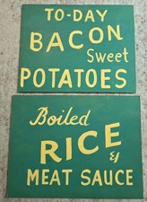 Vintage Original 1950s Cardboard Restaurant Menu Sign Rice Meat Bacon Green Old picture