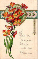 Vintage Victorian Postcard 1910 Never I Doubt I Love - Orange Flowers picture