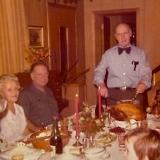 1W Photograph Bald Man Big Bow Tie Carving Christmas Turkey Dinner Table 1974 picture