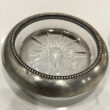 Vintage Frank M Whiting Sterling Silver Glass Coasters Set of 4 Starburst 04 picture