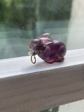 Antique Czech Cracker Jack Charm Glass Animal Rabbit Bunny Purple picture