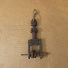 Antique Vtg African Baoule Hand Carved Figural Wooden Loom Weaving Heddle Pulley picture