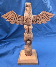 Old Vintage Hand Carved Signed Northwest Coast Native American Indian Totem picture