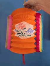 VTG Hand Painted Asian Paper Lantern Collapsible Accordion MCM Tiki Decor Kitsch picture