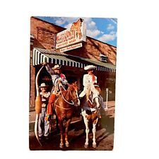 Postcard BEDELLS SADDLE  Rodeo Parade Riders pair 8 foot Texas Longhorns Western picture