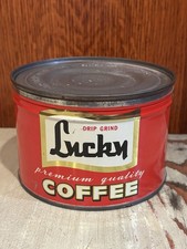 Vintage Lucky Premium Quality Coffee Can Tin—San Leandro CA-Bay Area Advertising picture