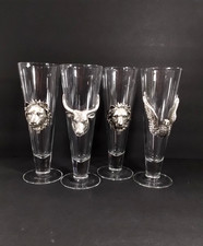 (4) ARTHUR COURT~VTG Pilsner Beer Wine Glasses~LION~WATER BUFFALO~HAWK~9