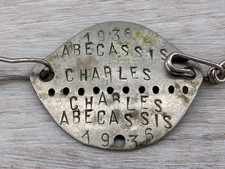 WWII French Relic Oran Algeria Identity Dog Tag Charles Abecassis 1936 #2108 picture