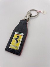 [Unused] Ferrari Black & Red Leather Keychain Keyring Prancing Horse Emblem picture