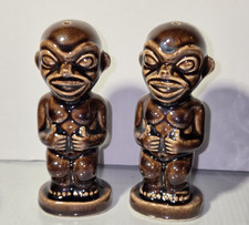 Trader Vic's Tiki Man Salt Pepper Shakers Ceramic Brown 5