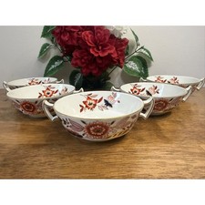 Vintage Booths Dovedale Two Handled Soup Bowls Hand Painted Gold Set Of 5 picture
