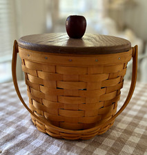 2001 Longaberger Basket with K. S. Lanam Wooden Apple-Knob Lid picture