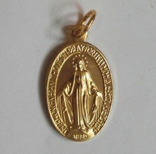 Vintage nos gold tone aluminum Miraculous Virgin Mary oval medal Italy 15x26mm picture