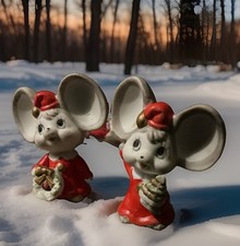 (2)Vtg Christmas Frankel Mice Figurines CUTE Ceramic 3