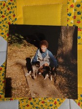 VTG Color Snapshot Photo 1970s Woman Outside With Two Dogs picture