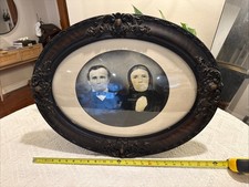 Antique Victorian Mourning Portrait Couple Oval Ebonized Frame Convex RARE picture