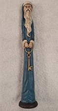 Vintage 1990 Pencil Santa Figurine Blue Coat Gold Key Folk Art 9.5
