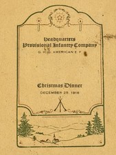 1918 WWI Pershing GHQ AEF Christmas Dinner Menu Named Roster France picture