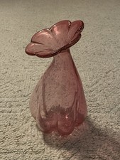 Vintage Mid-Century Unique Bubble Pink Flower Top Vase - Blown Glass picture