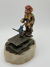 1987 Ron Lee  Clown  Handcar Train Track W/Parrot Vintage 14k Gold Plated Marble picture