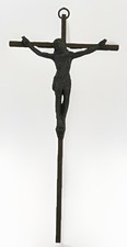Antique Wrought Iron Crucifix with Spelter Corpus Christ Figure c.1900 picture