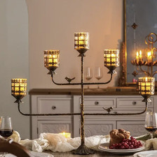 Vintage Spanish Votive 5 Arm Candelabra Rustic Candle Holder Patina Antique Goth picture