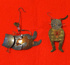 VTG Two Tone Metal Hanging Ornaments Set of 2 Christmas Tree Decorations picture