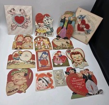Vintage Valentine's Day Cards Lot 1930's mechanical die cut pop up moving Popeye picture