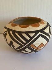 Antique Acoma Pueblo Pottery Bowl  Seed Pot Early 20th  3