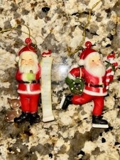 VTG 1960s 70s Hong Kong Plastic Santa Christmas Ornaments Skater Deer Lot of 2 picture
