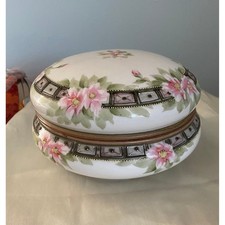 Large Antique Nippon Hand Painted Dresser Powder Jar picture