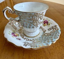 Vintage Queen Anne Bone China Teacup & Saucer Set Heavy Gold Filigree Pink Rose picture