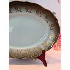 Vintage Eberthal Serving Platter Oval W. Germany Porcelain Gold & Black Floral picture