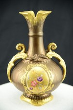 Antique Adderley England Circa 1912-1926 Vase Hand Painted Floral Gilt Handle picture