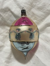 Vintage Mercury Glass Christmas Golden Ornament Tear Drop Dancing Santa Poland picture