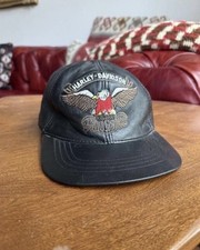 Vintage 90s Harley Davidson Embroidered Eagle Leather Hat picture