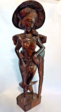 Vintage Hand Carved Wood Exotic Semi Nude Female Woman Statue Indonesian 16 Inch picture