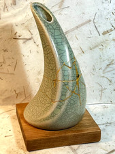 Kintsugi Japanese style technique, Ikebana, celadon crackle vase ,sea glass,VG picture