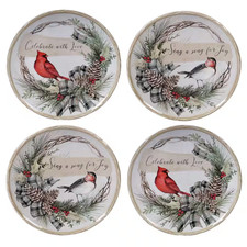Holly and Ivy 4-Piece Holiday Multicolored Earthenware 9 In. Dessert Plate Set ( picture