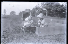 Antique Negative Glass Slide Americana Sisters Baby Girls Playing Garden #B74 picture