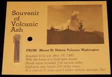 Vintage Keepsake, 1980 MT ST. HELENS WASHINGTON VOLCANO INFO CARD & ASH VILE, WA picture