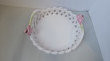 Vintage White Ceramic Lattice Rim Serving Tray With Tulip Handles picture