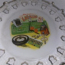 Vintage Las Vegas Souvenir Wall 6” Plate Pierced Ceramic Korea made Craps Slots picture