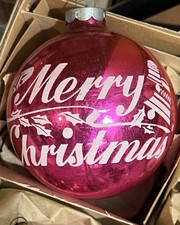 Vintage Franke Shiny Brite Pink Glass Bells Holly Merry Christmas Ornament picture